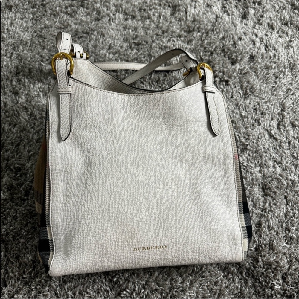 Burberry Cream Leather Shoulder Bag with Gold Accents